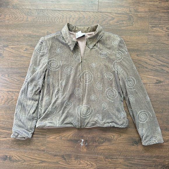 Joseph Ribkoff Artsy Gold Swirl Shimmer Bomber Full Zip Jacket Women’s Size 14 - Picture 1 of 5